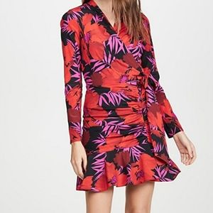 Veronica Beard Lorina Multi Poppy Floral Silk Blend Tie Front Ruched Dress 4